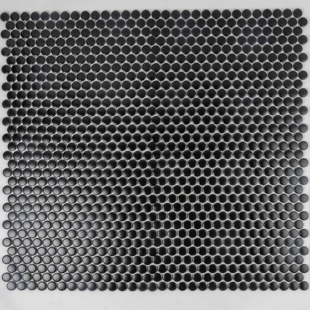 Cirkel 11.46'' x 12.4'' Glossy Black Porcelain Penny Tile Mosaic