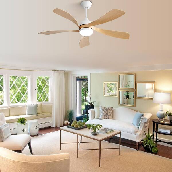 Sofucor 48 In. Indoor/Outdoor Wood White Ceiling Fan With 3 Color LED Light And 6 Speed DC Motor HL-48K006-WHWH - The Home Depot