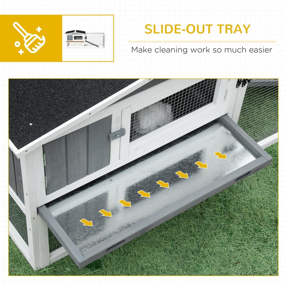 Gray 2-Story Guinea Pig Hutch with Slide Out Tray and Run