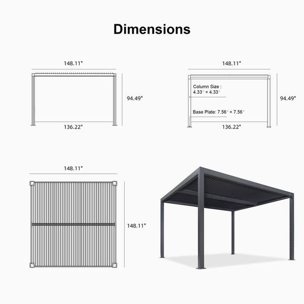 PURPLE LEAF 12 ft. x 12 ft. Gray Aluminum Frame Outdoor Louvered