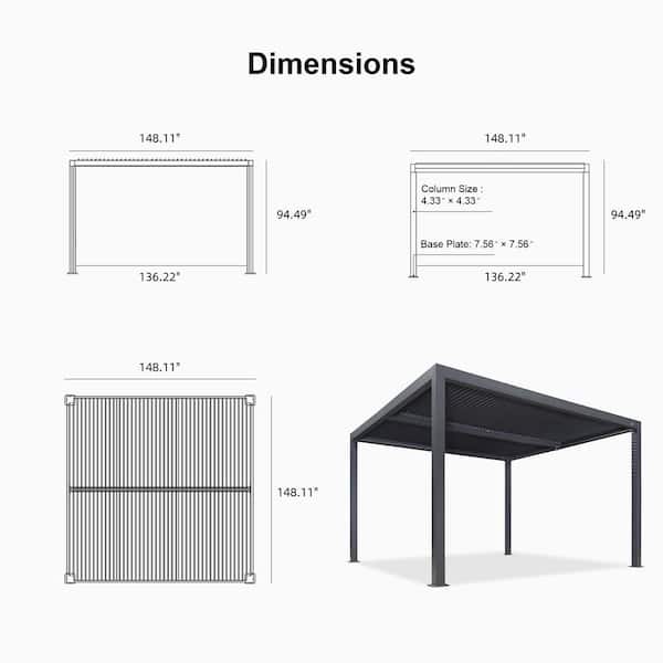 PURPLE LEAF 12 ft. x 12 ft. Gray Aluminum Frame Outdoor Hardtop