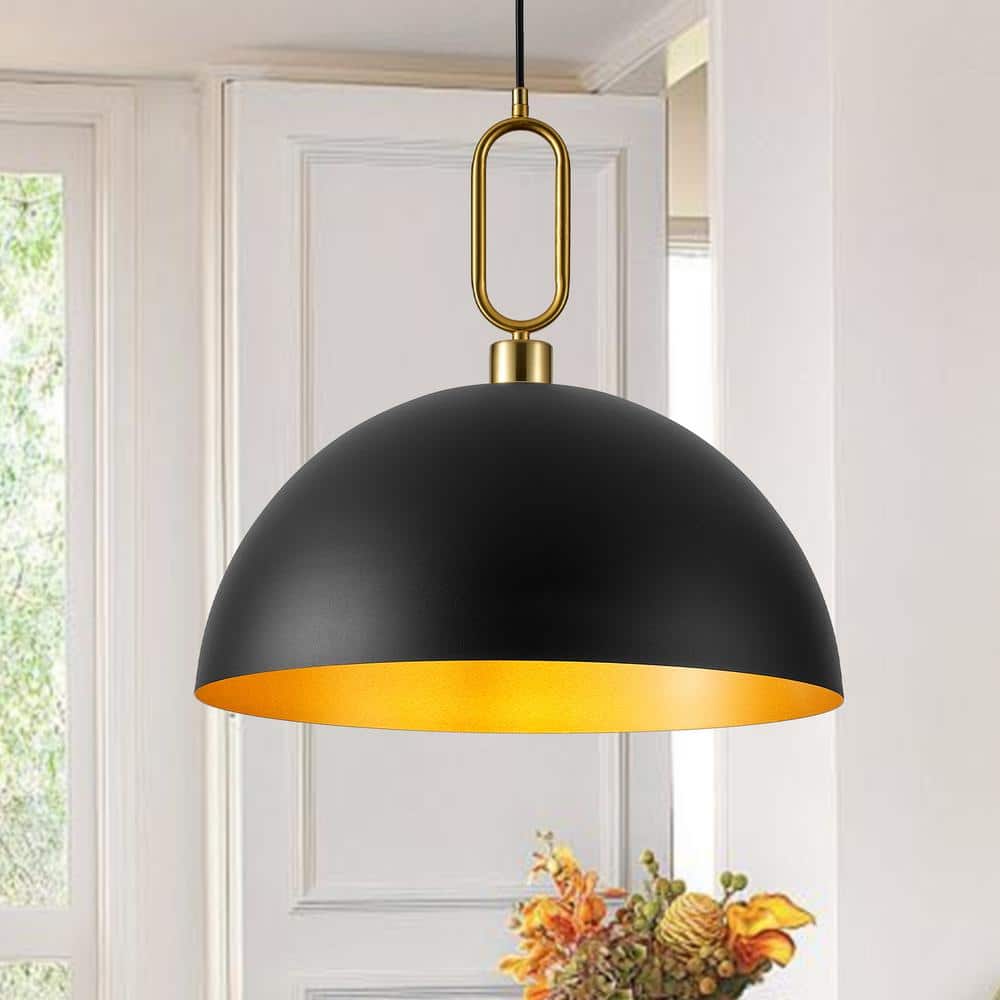 Large Black and Gold Metal Dome Pendant Light for Kitchen Island