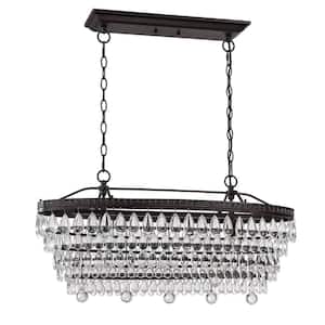 4-Light Indoor Glass Retro Pendant Light Statement Tiered Chandelier with Crystal Accents