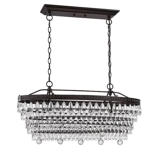 Hukoro 4-Light Indoor Glass Retro Pendant Light Statement Tiered Chandelier with Crystal Accents