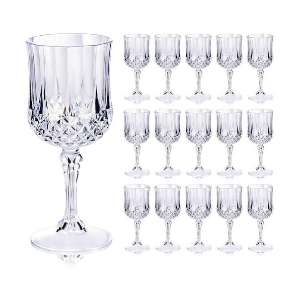 Wudkey 24 Piece Plastic Wine Glasses, 7 oz. Goblets for Party, Clear  Vintage Drinking Glasses, Disposable Water Goblets Set ZL5K08_0