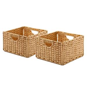 13.25 in. D x 13.25 in. W x 8 in. H Natural Plastic Handwoven Wicker Foldable Cube Storage 2-Pack Closet System Basket