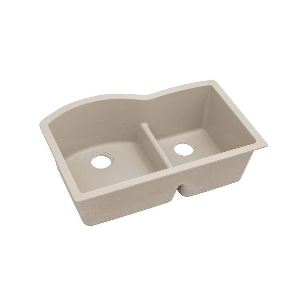 Elkay Quartz Classic Putty Quartz 33 in. 60/40 Double Bowl Undermount