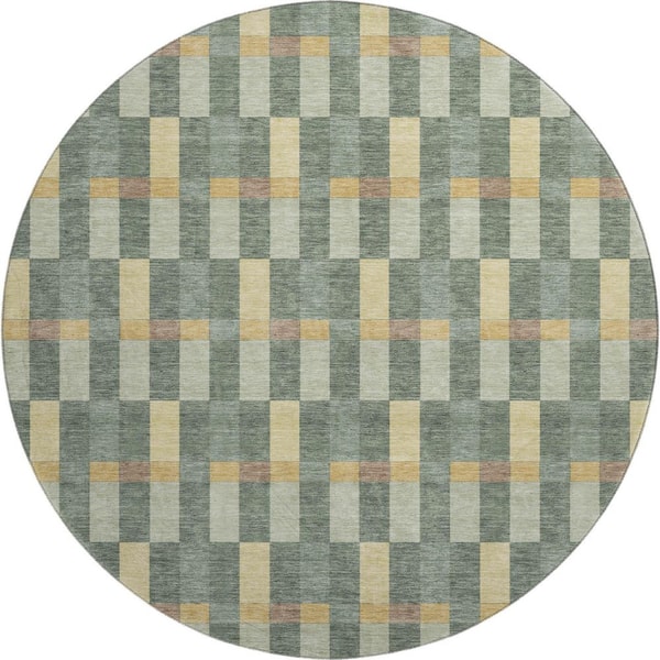 Mayfield Premium Machine Washable Abstract AMF2548 Basil 8 ft. x 8 ft. Round Rug