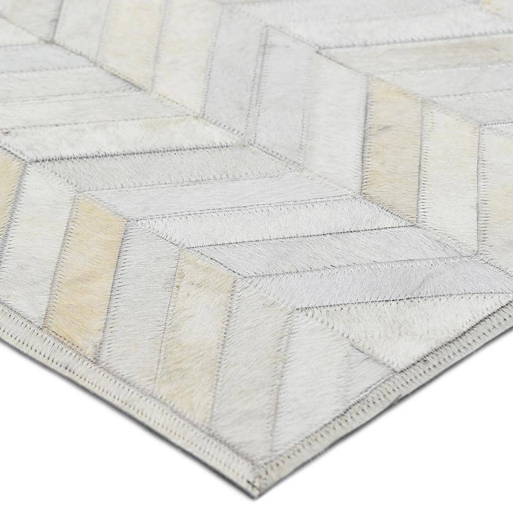 Meir Handmade Ivory Wool & Cowhide Geometric 8' x 10' Rug