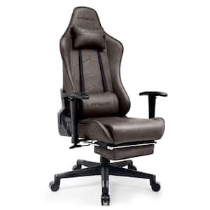 Brown Leather Gaming Chair with Footrest Big and Tall Gamer Chair Office Executive Chair