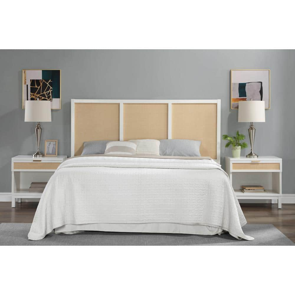 Bayport White King Panel Headboard with Solid Wood and Cane 83366K50