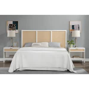 Bayport White King Panel Headboard with Solid Wood and Cane