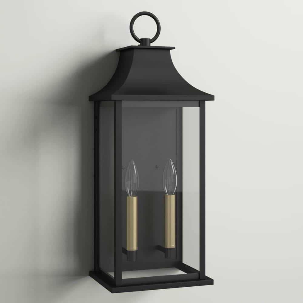 21" Black and Gold Dimmable Outdoor Lantern Wall Sconce