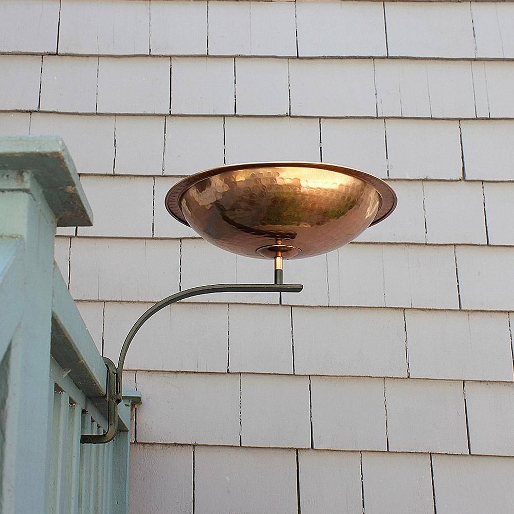 Hammered Copper Rail-Mounted Birdbath with Black Metal Bracket