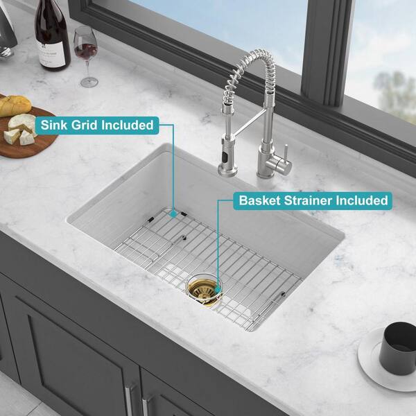 JimsMaison 27 in. Drop-In/Undermount Single Bowl Fireclay White