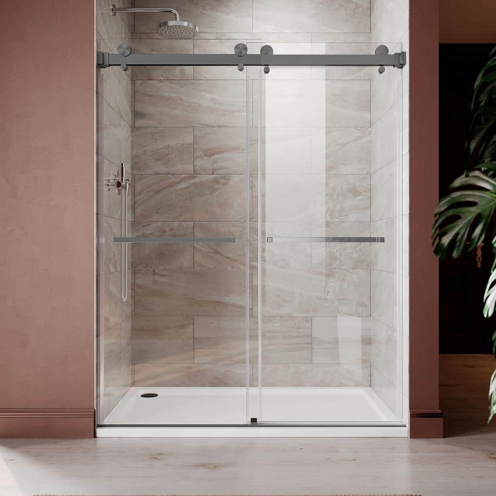 UKD01 56 to 60 in. W x 76 in. H Double Sliding Frameless Shower Door in Space Gray, EnduroShield 3/8 in. Clear Glass price history on PriceWatchPro