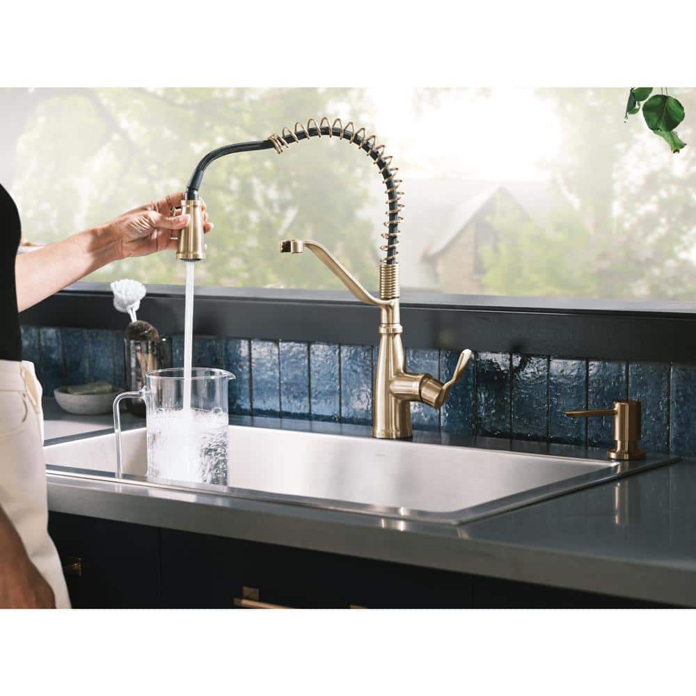 Bronzed Gold High Arc Pull-Down Kitchen Faucet with Soap Dispenser