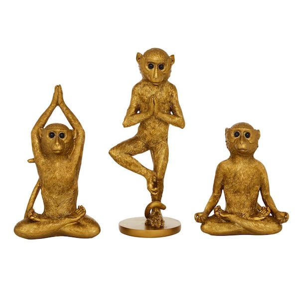 Litton Lane Gold Polystone Monkey Sculpture (Set of 3)