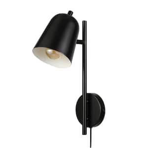 5.5 in. 1-Light Matte Black Lofty Chic Wall Sconce with Pivoting Metal Shade