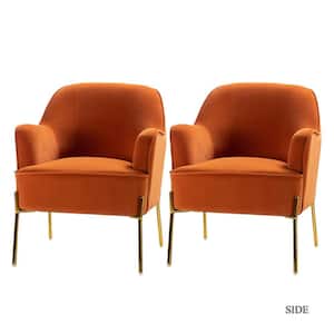 Nora Modern Orange Velvet Accent Chair with Gold Metal Legs (Set of 2)