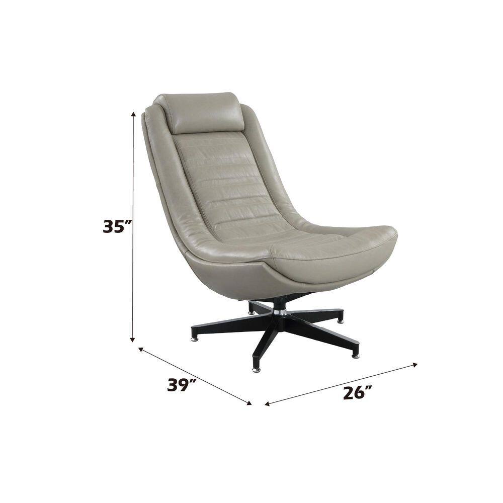 Twilight Gray Leather Swivel Accent Chair with Wood Base