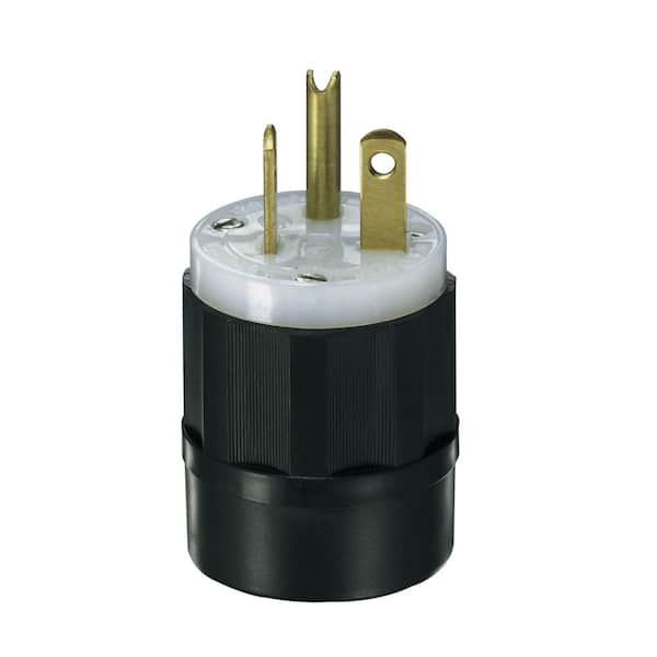 Leviton 20 Amp 250-Volt Straight Blade Grounding Plug, Black/White