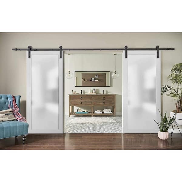 SARTODOORS Sliding Lite Double Barn Frosted Glass Doors 48 x 96, White