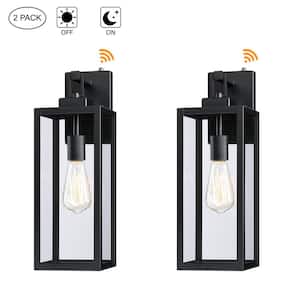 Bonanza 18 in. 1-Light Matte Black Outdoor Wall Lantern Sconce with Dusk to Dawn (2-Pack)