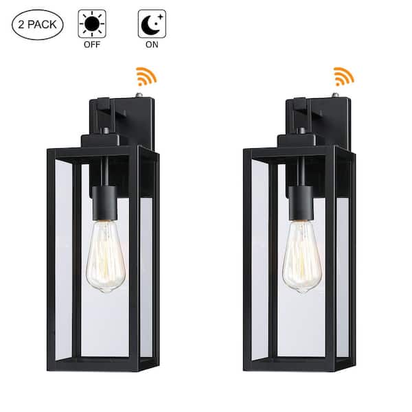 Hukoro 18 in. 1-Light Matte Black Outdoor Wall Lantern with Dusk to Dawn(2-Pack)
