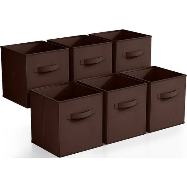 Sorbus Foldable Storage Cubes Handles, Brown 10.5 in. x 11 in. Fabric Decorative Basket (Set of 6), Clothes, Closet Organizer