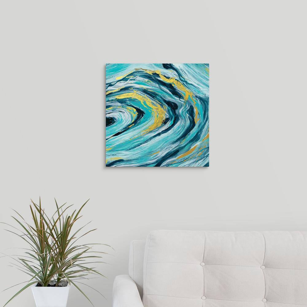 24 x 24 Teal Agate Gold Poster Print by Carol Robinson 
