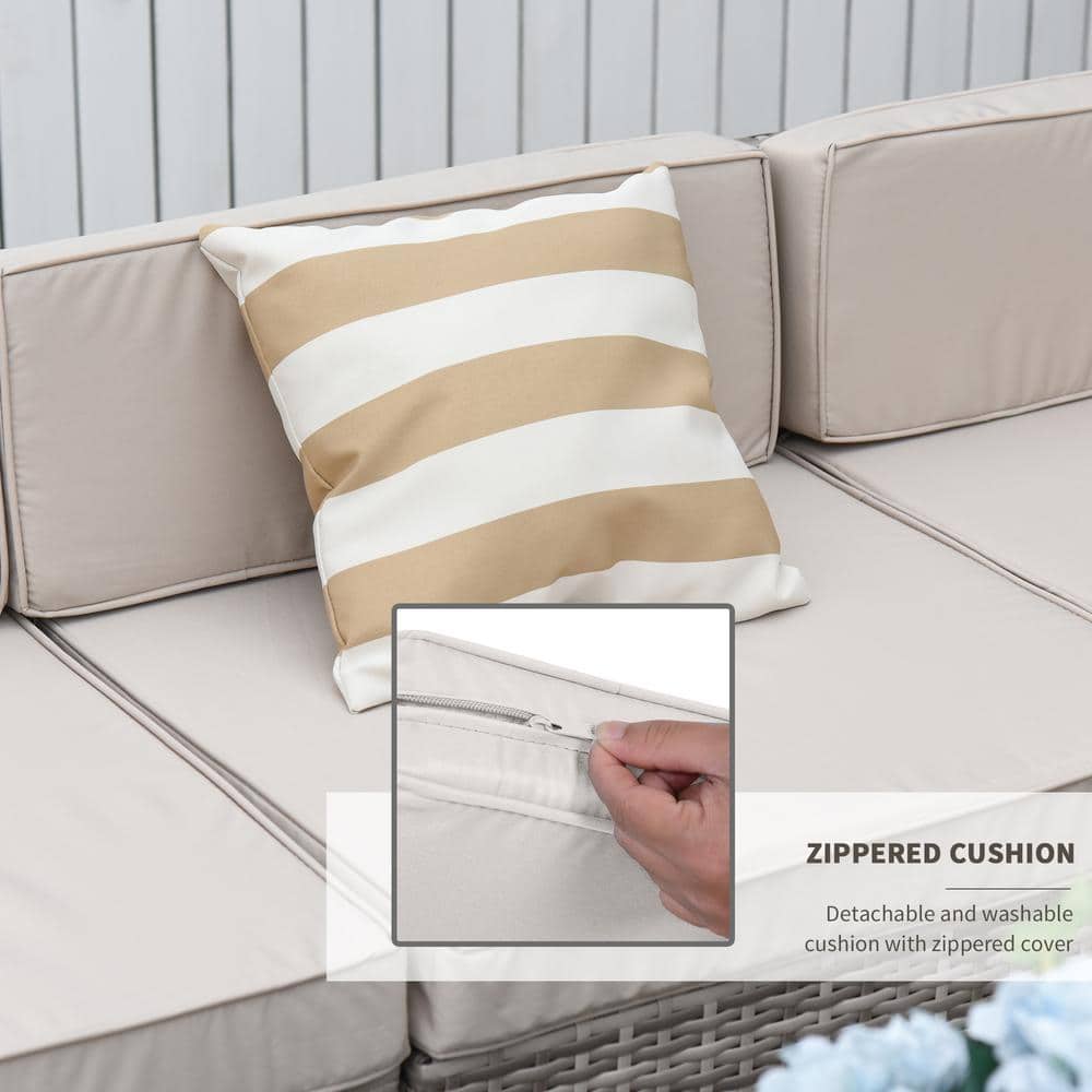 Beige 7-Piece Wicker Rattan Outdoor Sectional Sofa Set with Cushions