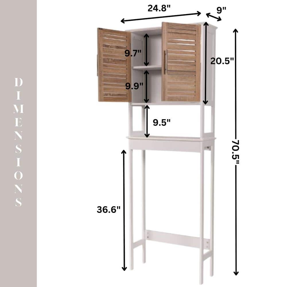 White and Oak Over-the-Toilet Bathroom Storage Cabinet
