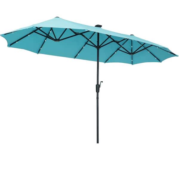 13 ft. Steel Market Solar Patio Umbrella Double-Side with LED Light in Blue