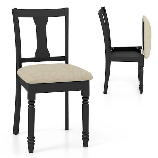 Costway 2-Pieces Black and Beige Wood Chair Antique Upholstered Chair