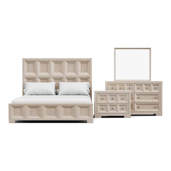 Flonnin 4-Piece Modern Classic Tawny Wood Queen Panel Bedroom Set with Oversized Nightstand and Dresser/Mirror