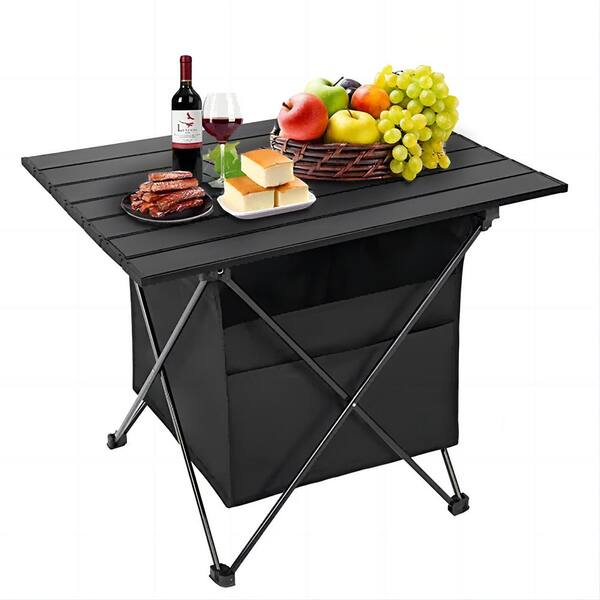 AQQRRA 16 in Black Aluminum Alloy Rectangle Camping Folding Picnic Table 4 People with High-Capacity Storage and Carry Bag