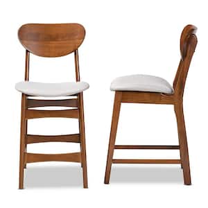 Katya 38.6 in. Grey and Walnut Brown High Back Wood Counter Height Bar Stool (Set of 2)
