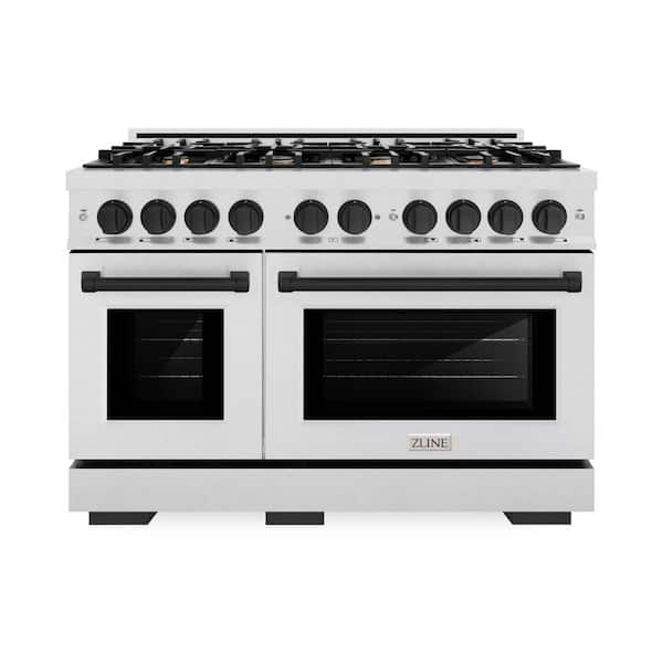 ZLINE Kitchen and Bath Autograph 48 in. Select Double Oven Dual Fuel Range with 8 Burners in Satin Steel and Matte Black Accents