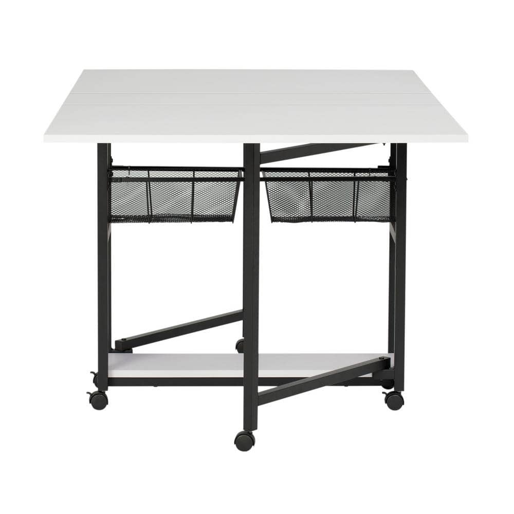 Charcoal & White Mobile Sewing Craft Table with Wire Storage