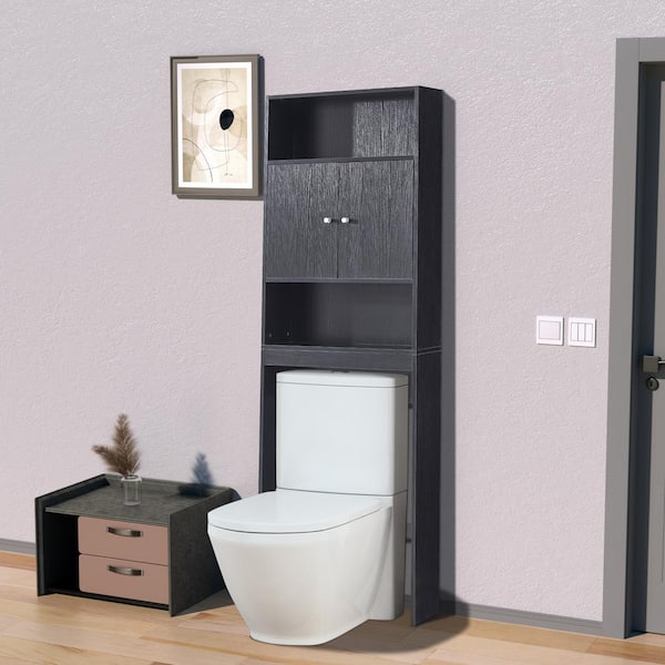 25 in. W x 77 in. H x 7.9 in. D Black Bathroom Over-the-Toilet Storage Cabinet