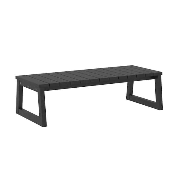 Unbranded Contemporary Rectangle Heavy Duty Stained Solid Acacia Wood Outdoor Coffee Table in Matte Black with Slatted Top