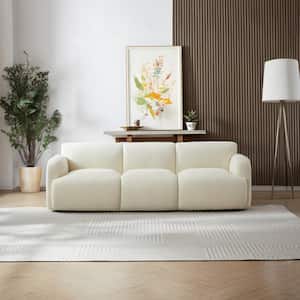 Symphony 90.5 in. Round Arm Boucle Fabric Modern Rectangle Sofa in. Cream White