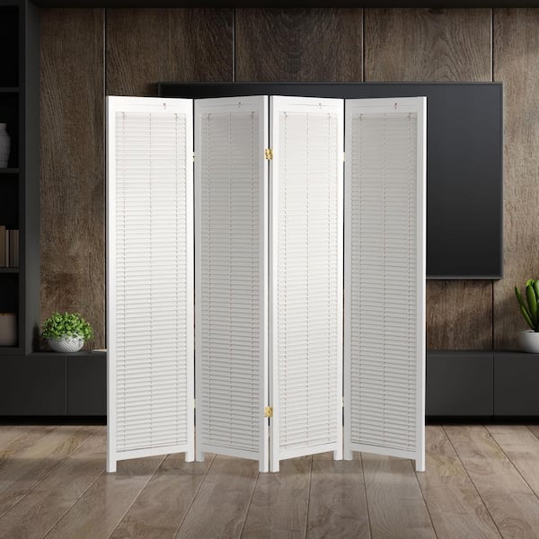 Oriental Furniture White 6 ft. Tall Adjustable Shutter 4-Panel Room Divider