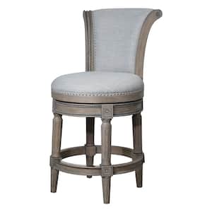 Chapman 26 in. Weathered Gray High Back Wood Swivel Counter Stool with Gray Upholstered Seat, 1-Stool