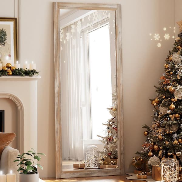 XRAMFY 64 in. H x 21 in. W Rectangular Classic White Wood Framed Full Length Mirror Floor Mirror