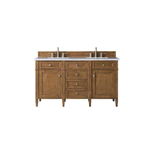James Martin Vanities Brittany 60.0 in. W x 23 in. D x 34 in. H Bathroom Vanity in Saddle Brown with Arctic Fall Solid Surface Top