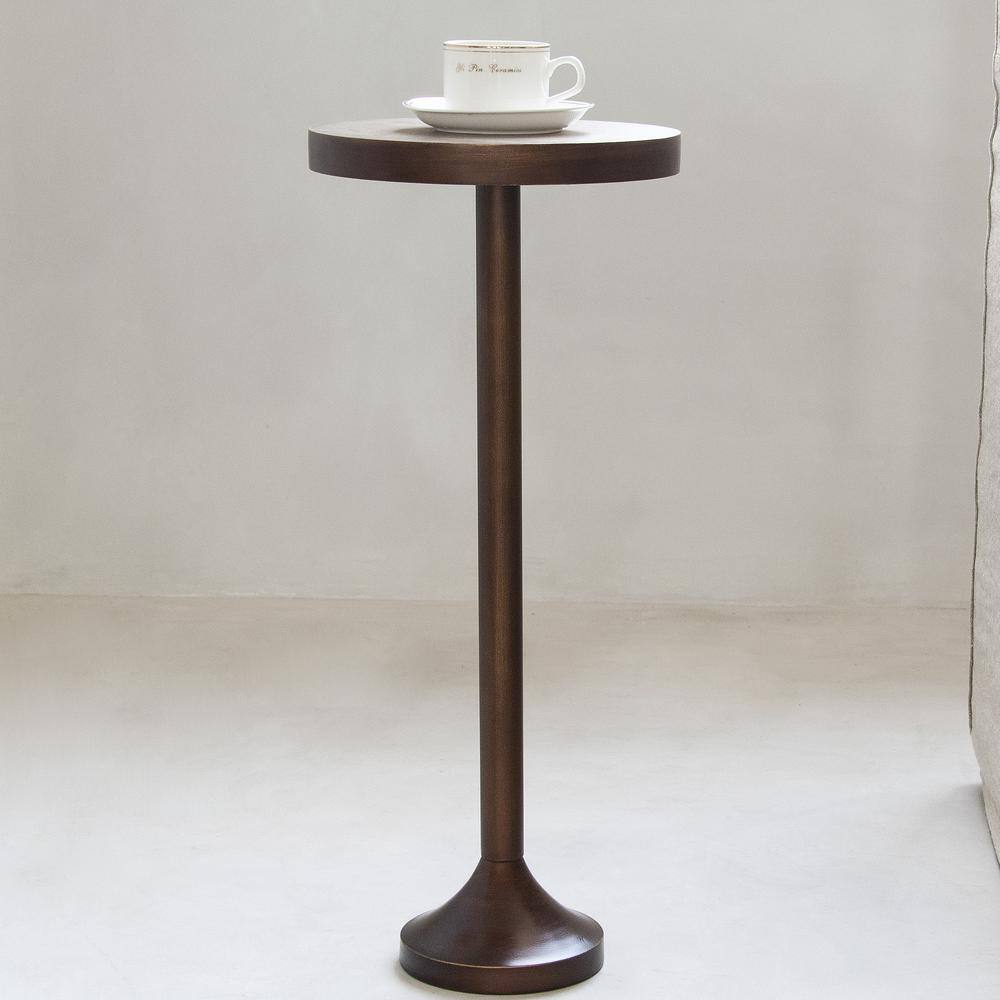 Modern 10.3 in, Light Espresso Small Pedestal Wood End Table - thumbnail 2
