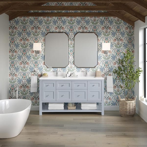 Breckenridge 60.0 in. W x 23.5 in. D x 34.25 in. H Double Bath Vanity in Serenity Blue with White Zeus Top