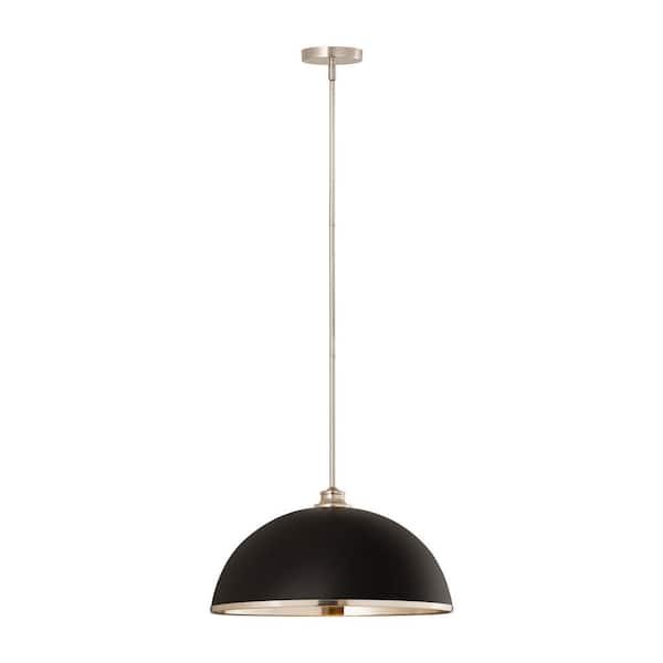 Unbranded Landry 1-Light Matte Black + Brushed Nickel Pendant with Matte Black + Brushed Nickel Glass Shade